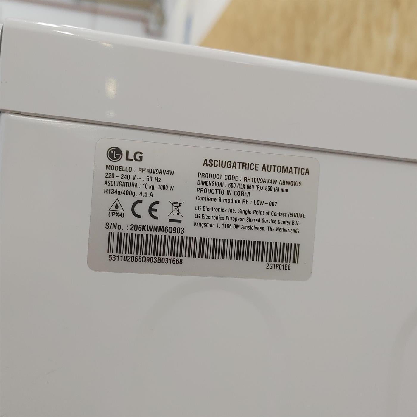 LG RH10V9AV4W asciugatrice Libera installazione Caricamento frontale 10 kg A+++ Bianco