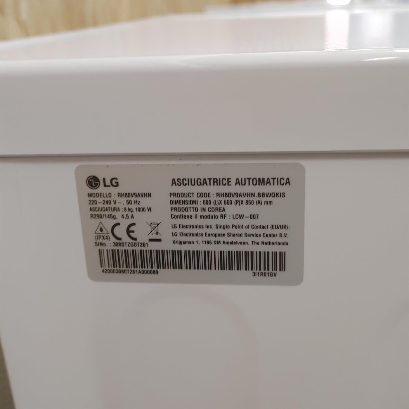 LG RH80V9AVHN Asciugatrice 8 kg Libera installazione Carica frontale A+++