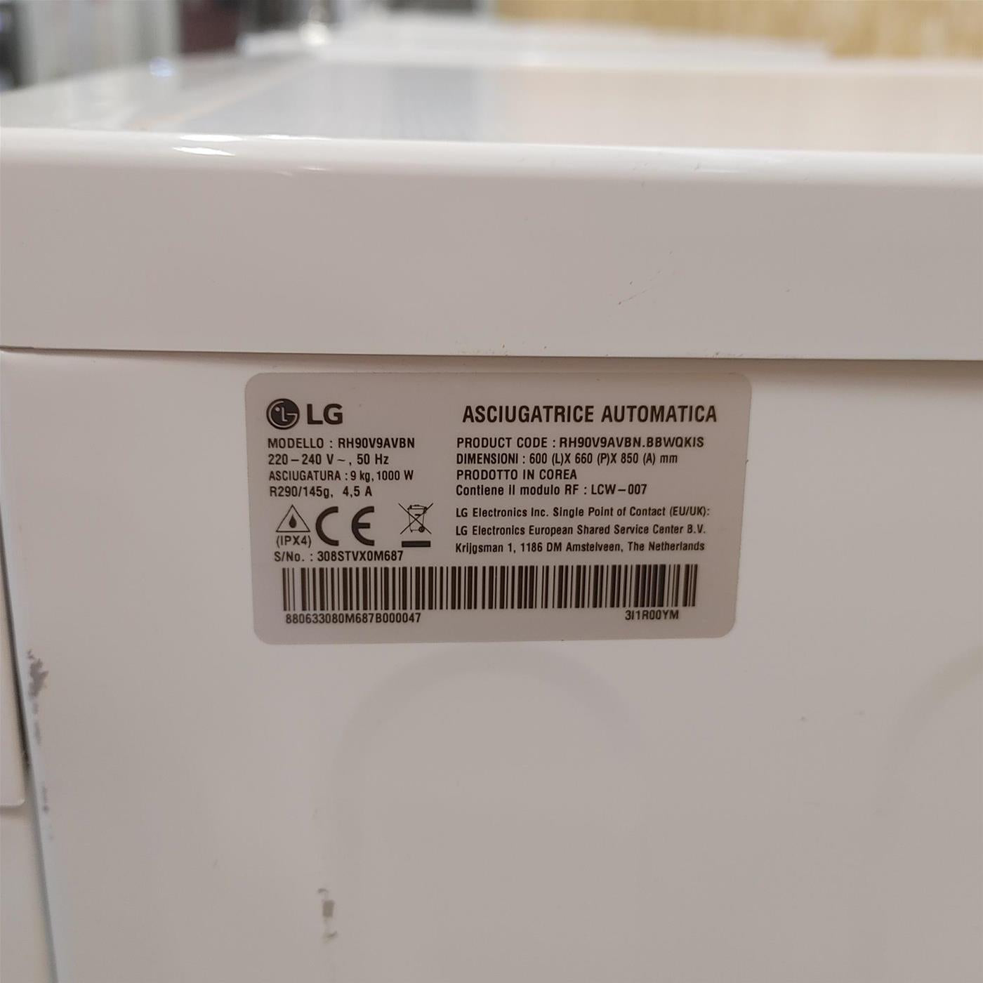 LG RH90V9AVBN Asciugatrice 9kg DUAL Inverter, Classe A+++, Condensatore autopulente