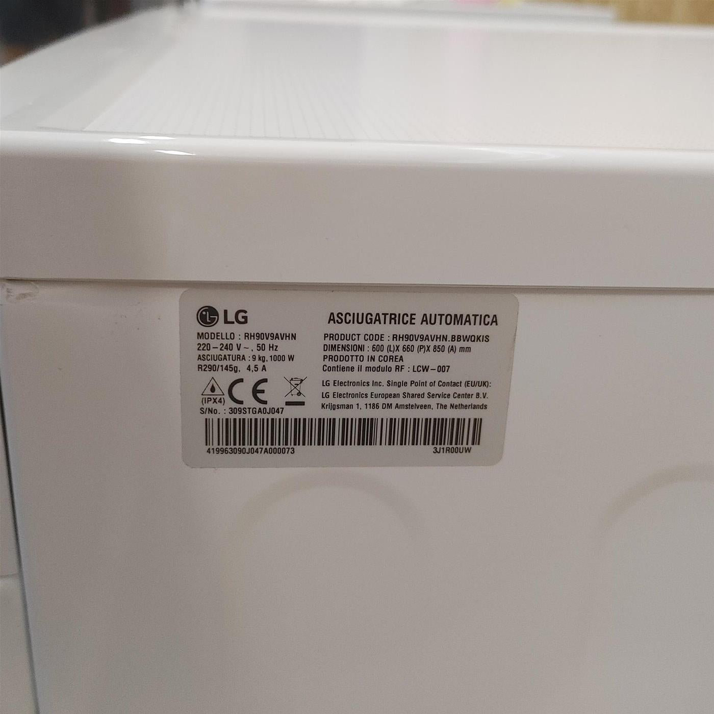 LG RH90V9AVHN asciugatrice Libera installazione Caricamento frontale 9 kg A+++ Bianco