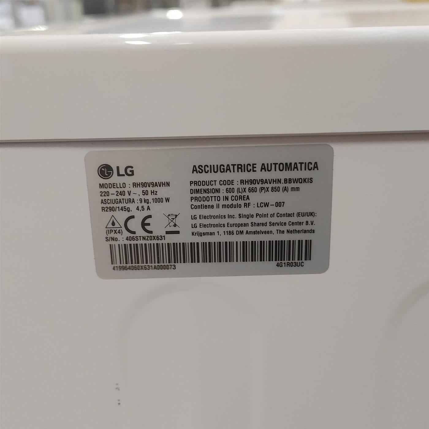 Asciugatrice LG RH80V9AVHN Libera installazione Carica frontale 8 kg A+++ Bianco