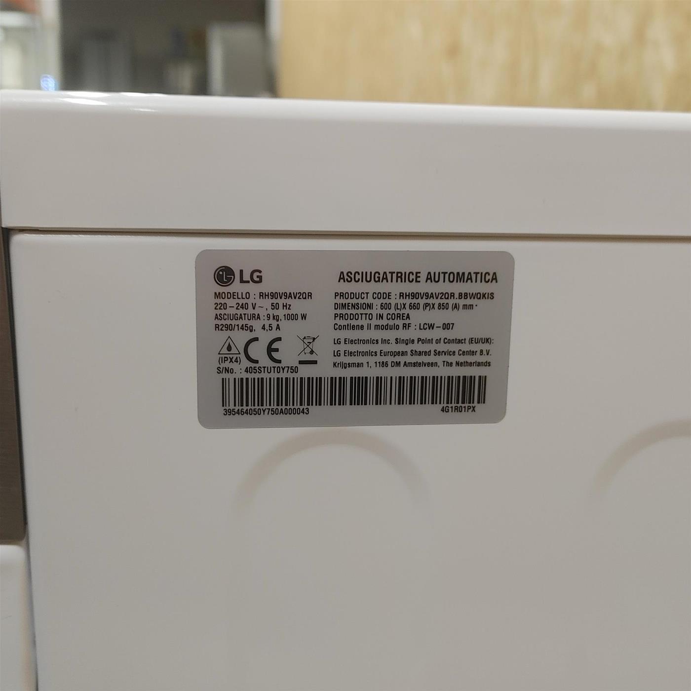 Asciugatrice LG RH90V9AV2QR Libera installazione Caricamento frontale 9 kg A+++ Bianco