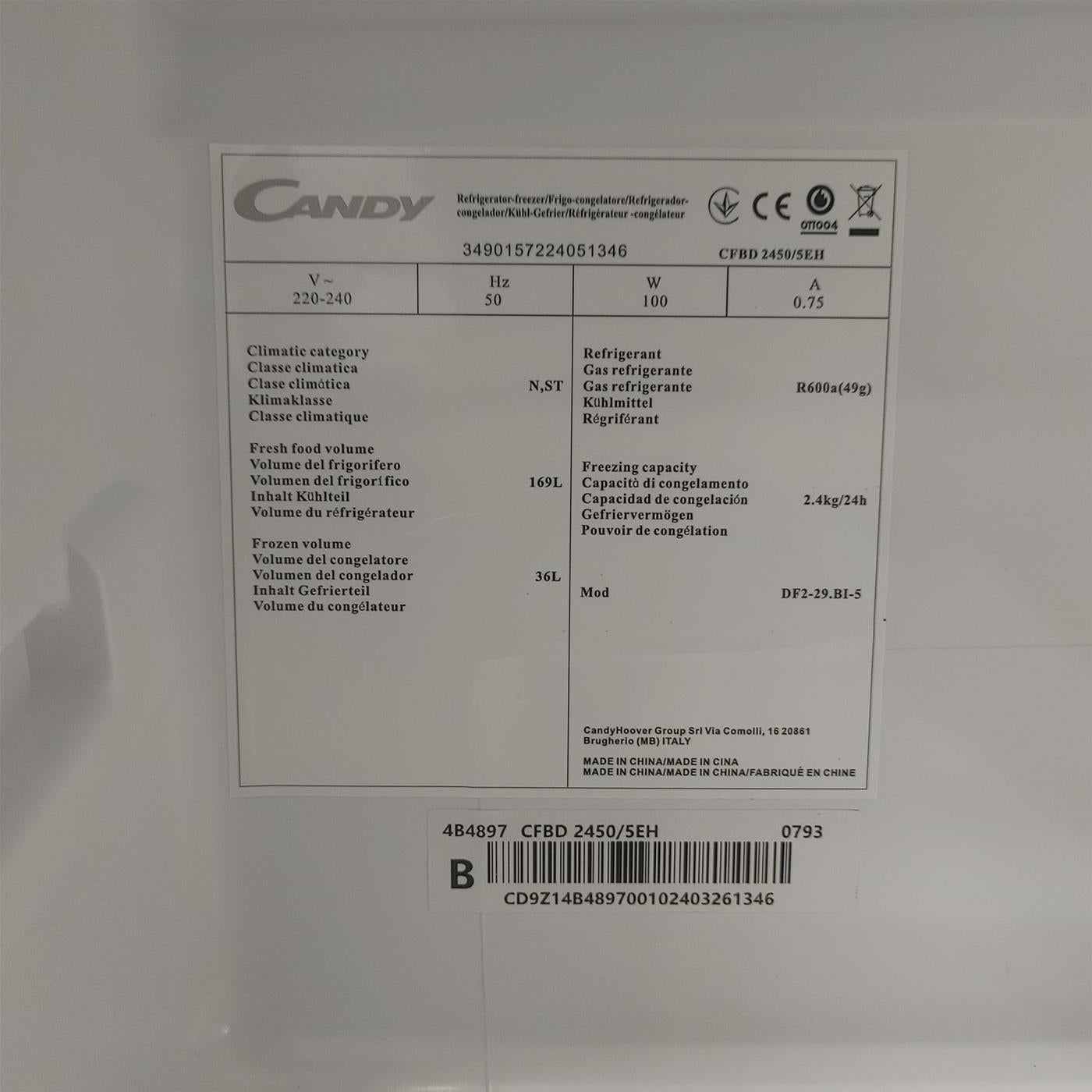 Candy CFBD 2450/5EH Incasso 205 LE Bianco