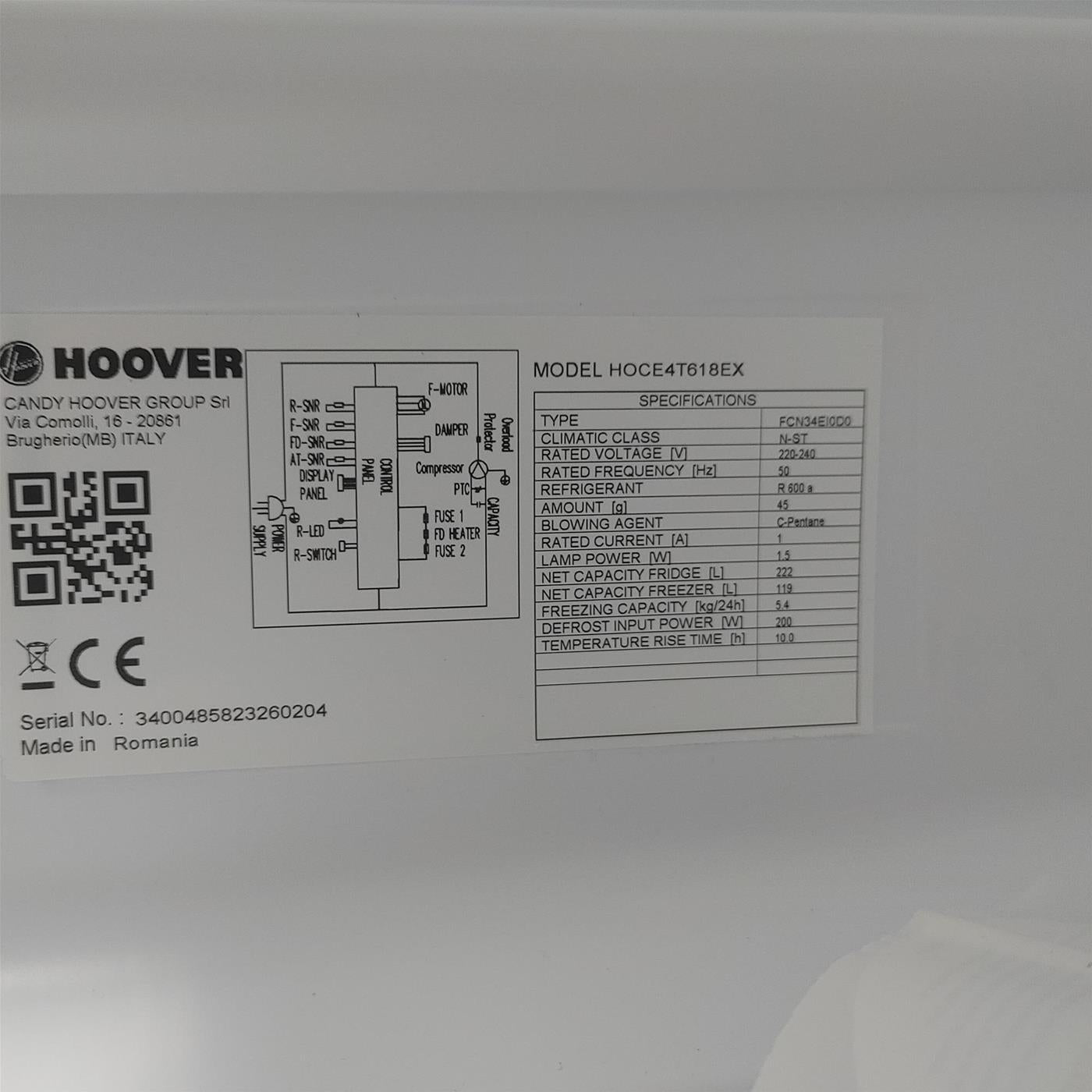 Hoover H-FRIDGE 500 HOCE4T618EX Libera Installazione 341 LE Acciaio inox