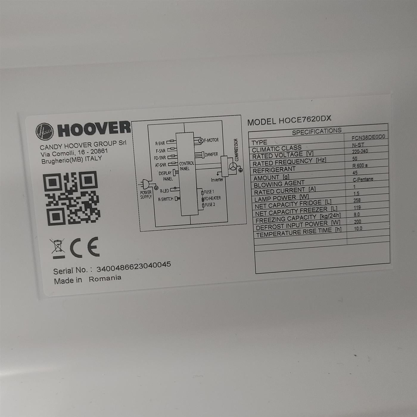 Hoover H-FRIDGE 700 HOCE7620DX Libera Installazione 377 LD Acciaio inox