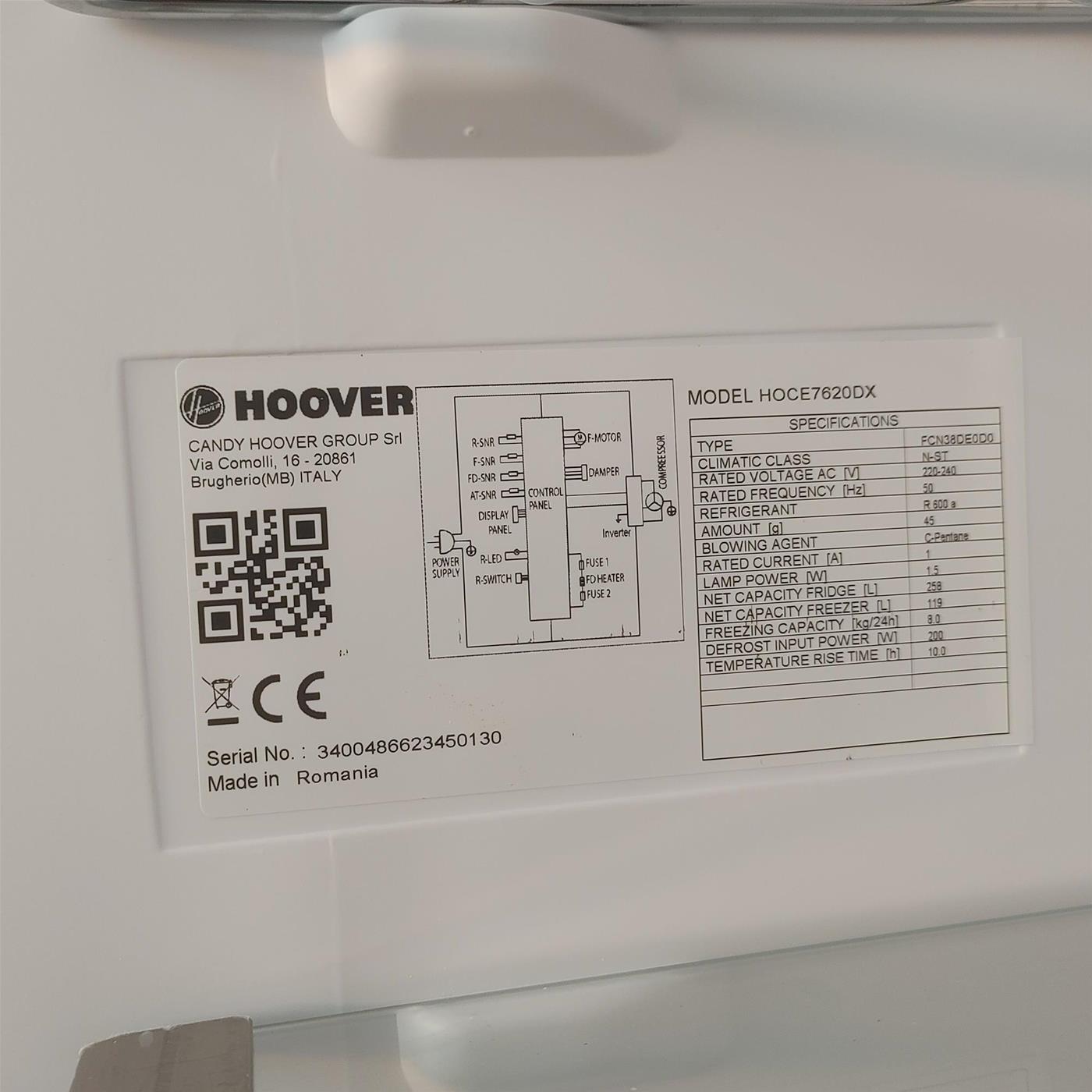 Hoover H-FRIDGE 700 HOCE7620DX Libera Installazione 377 LD Acciaio inox