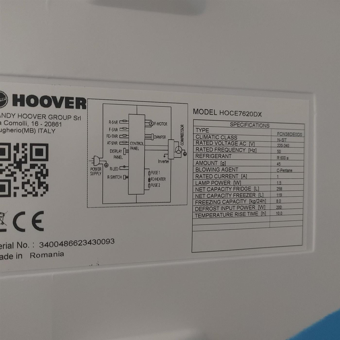 Hoover H-FRIDGE 700 HOCE7620DX Libera Installazione 377 LD Acciaio inox