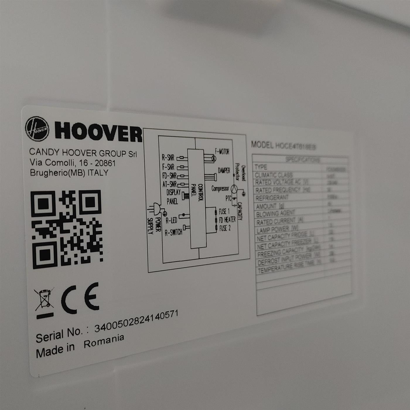 Hoover H-FRIDGE 500 HOCE4T618EB Libera Installazione 341 LE Nero