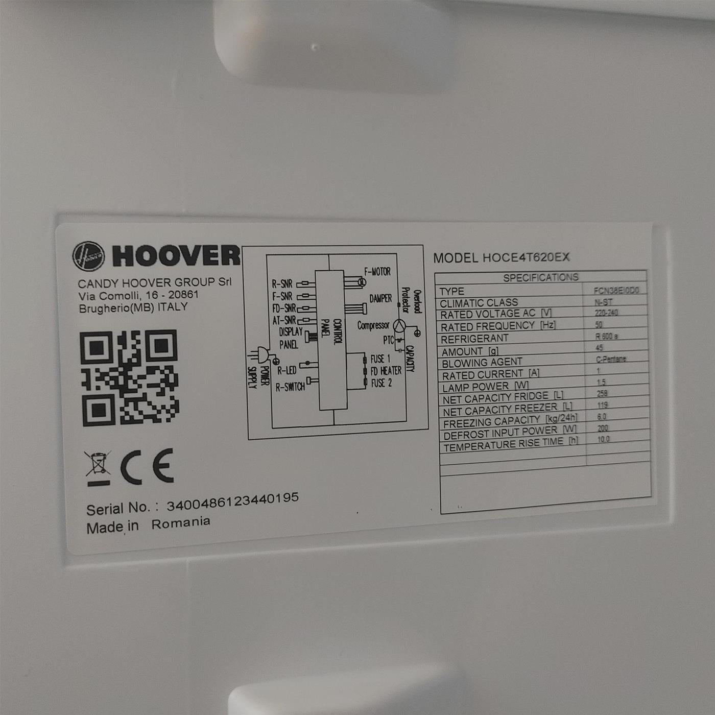 Hoover H-FRIDGE 500 HOCE4T618EX Libera Installazione 341 LE Acciaio inox