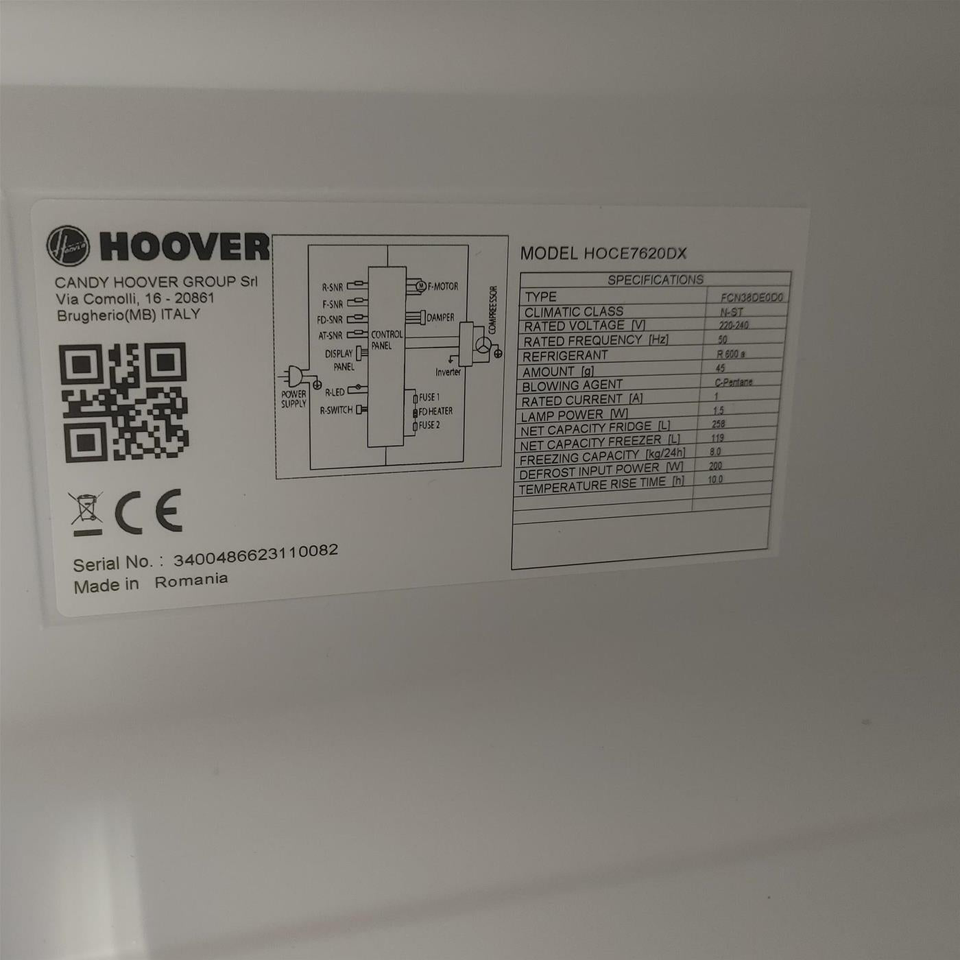 Hoover H-FRIDGE 700 HOCE7620DX Libera Installazione 377 LD Acciaio inox