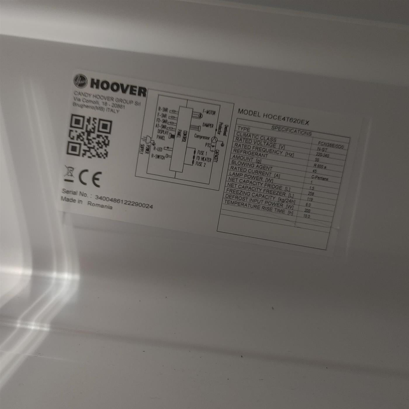 Hoover H-FRIDGE 500 HOCE4T620EX Libera installazione 377 LE Argento