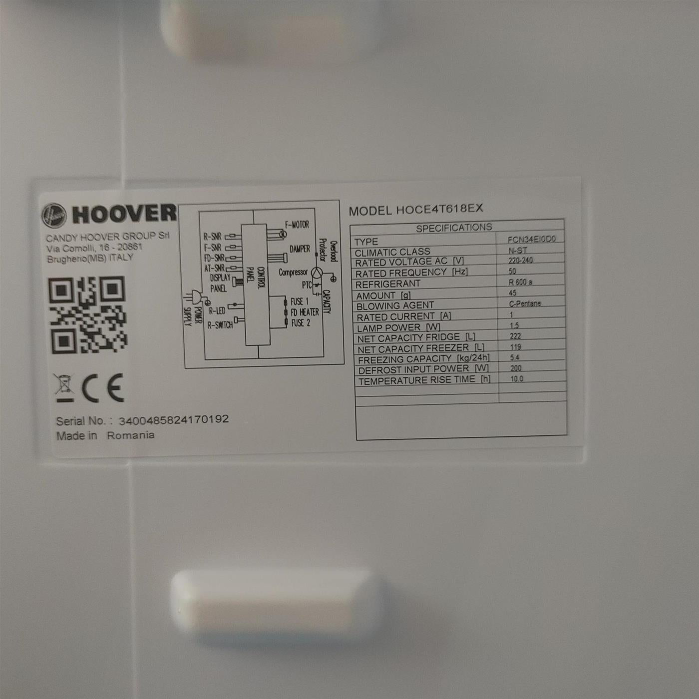 Hoover H-FRIDGE 500 HOCE4T618EX Libera Installazione 341 LE Acciaio inox