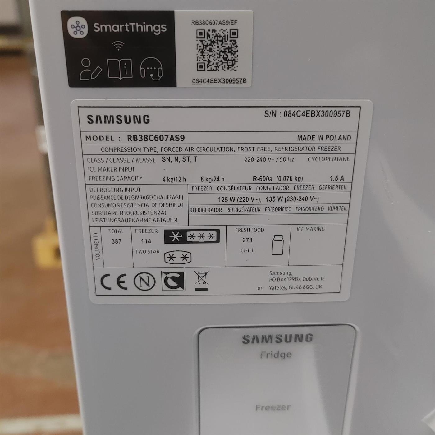 Samsung Frigorifero Combinato EcoFlex AI 2m 387L RB38C607AS9