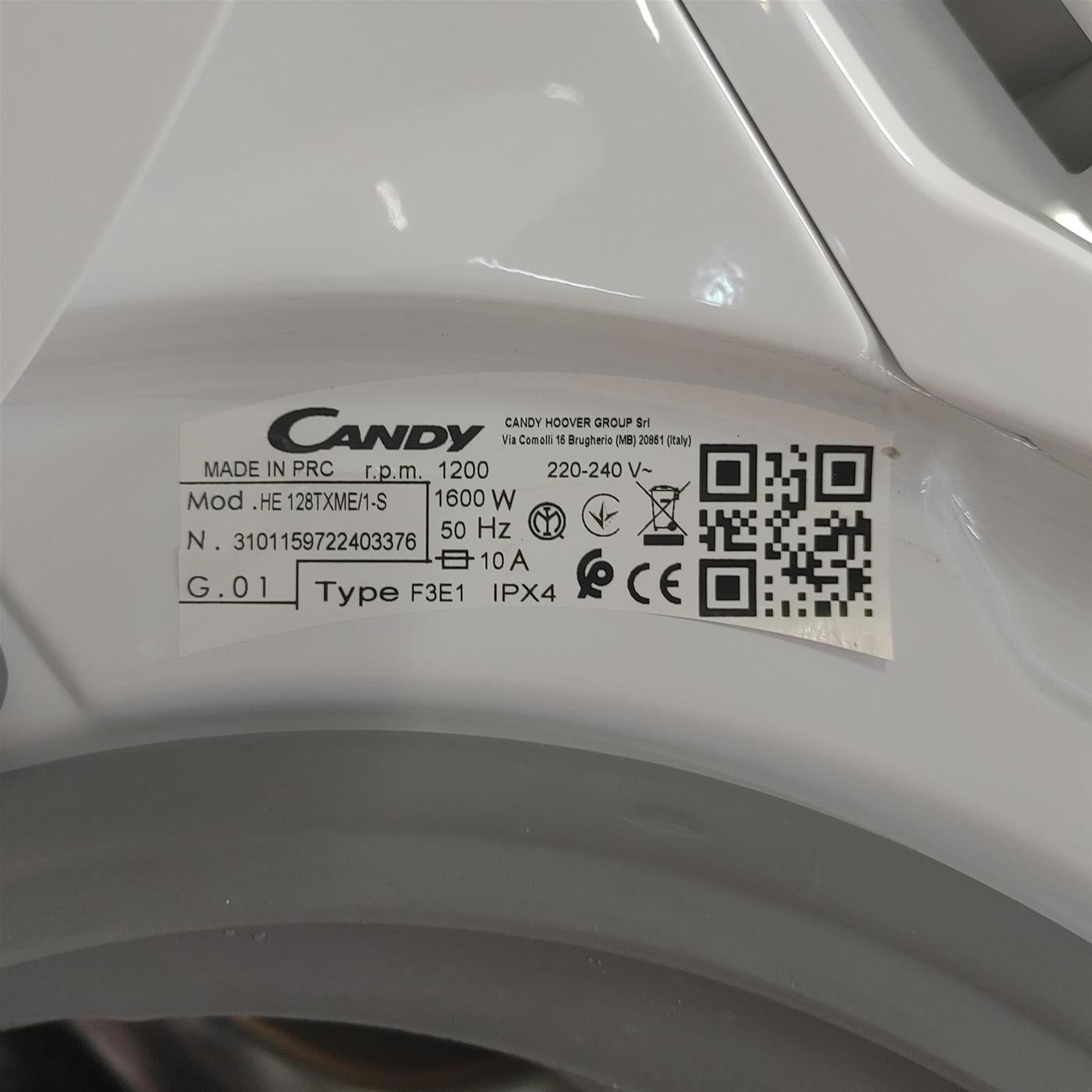 Candy Ultra Hygiene HE 128TXME/1-S lavatrice Caricamento frontale 8 kg 1200 Giri/min Bianco