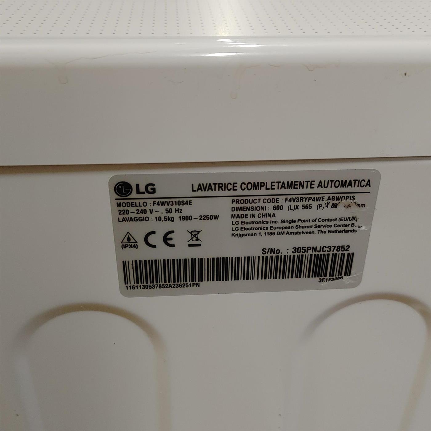 LG F4WV310S4E.ABWQWIS lavatrice Carica frontale 10,5 kg 1400 Giri/min Bianco