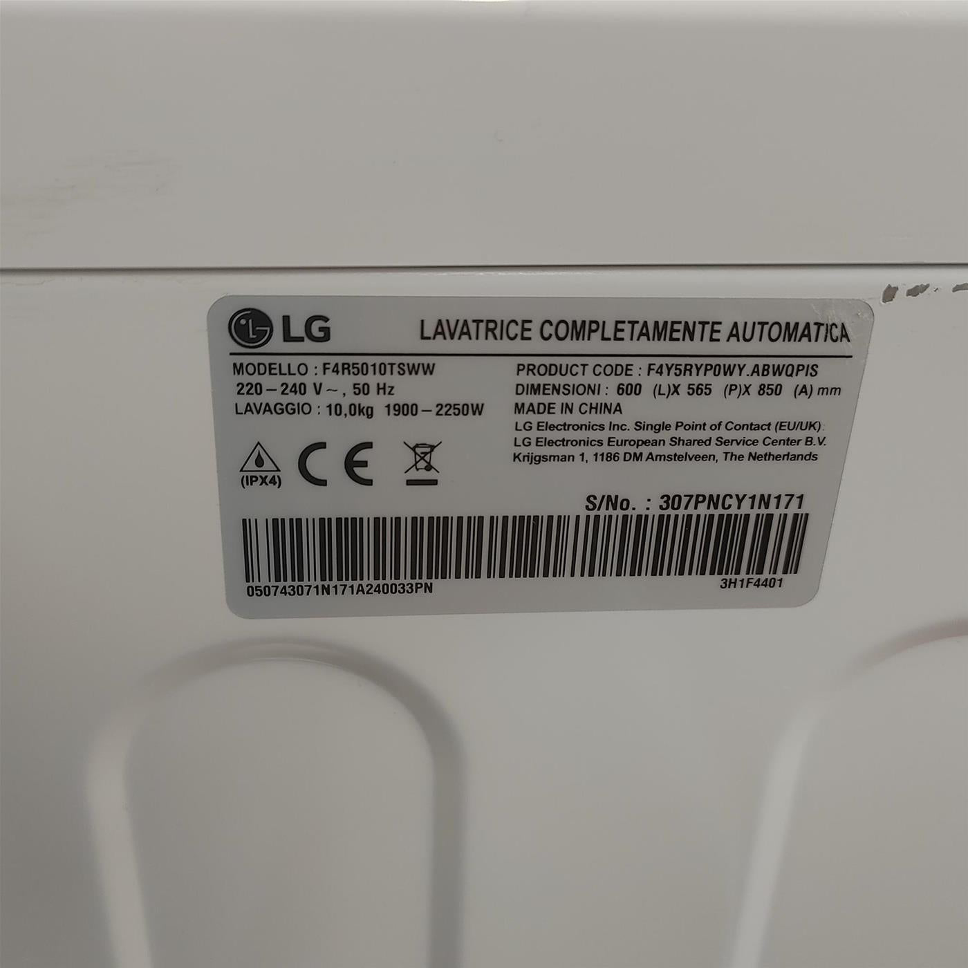 Lavatrice LG F4R5010TSWW Carica frontale 10 kg 1400 Giri/min Bianco