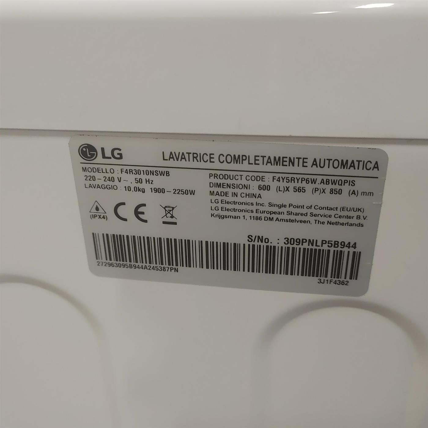 Lavatrice LG F4R3010NSWB Carica frontale 10 kg 1400 Giri/min Bianco