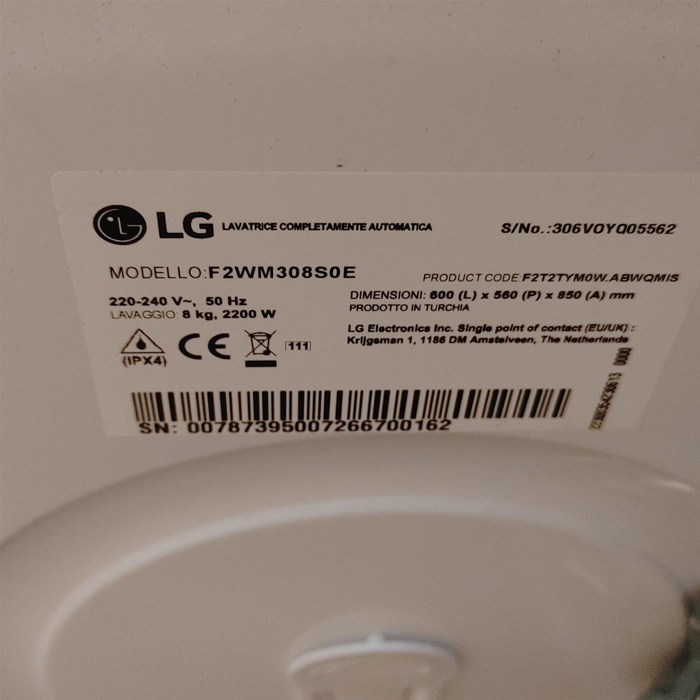 Lavatrice LG F2WM308S0E Carica frontale 8 kg 1200 Giri/min Bianco