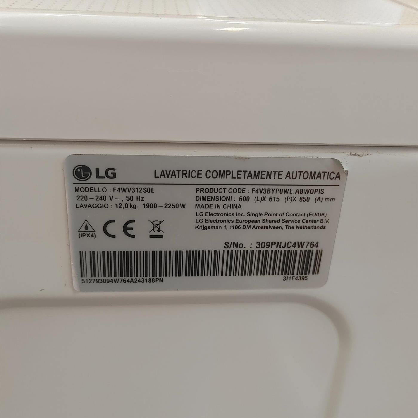 Lavatrice LG F4R3010NSWB Carica frontale 10 kg 1400 Giri/min Bianco