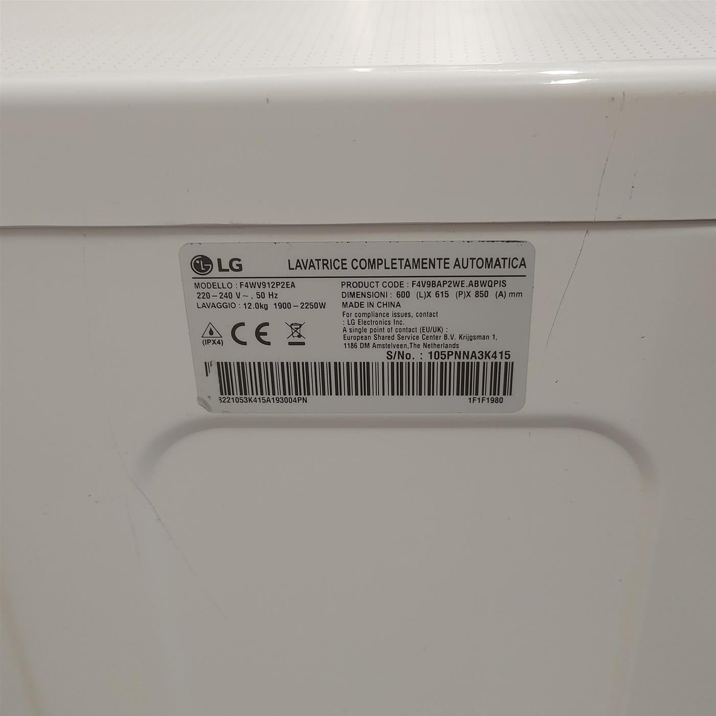 Lavatrice LG F4WV912P2EA Carica frontale 12 kg 1400 Giri/min Bianco