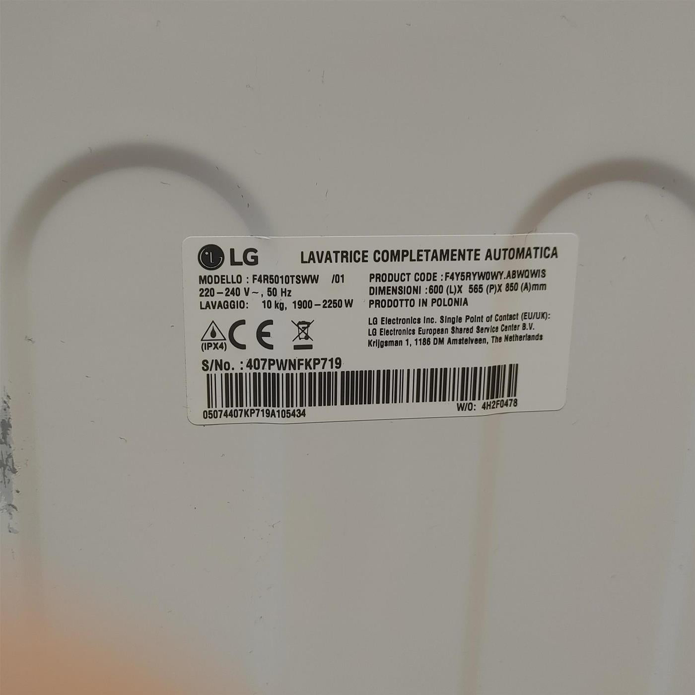 LG F4R5010TSWW Lavatrice 10kg AI DD, Classe A-10%, 1400 Giri