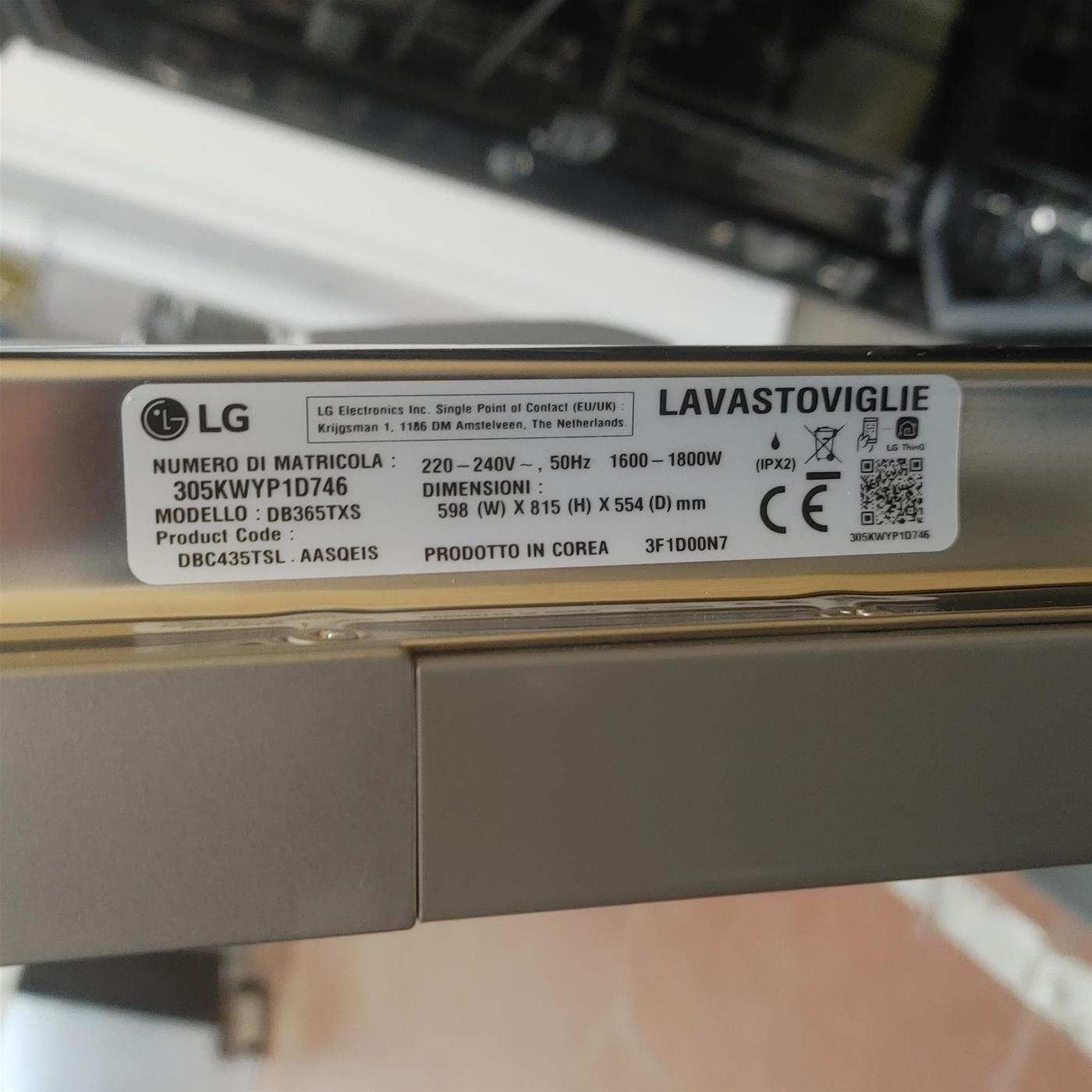 Lavastoviglie LG DB365TXS.AASQEIS A scomparsa totale 14 coperti B