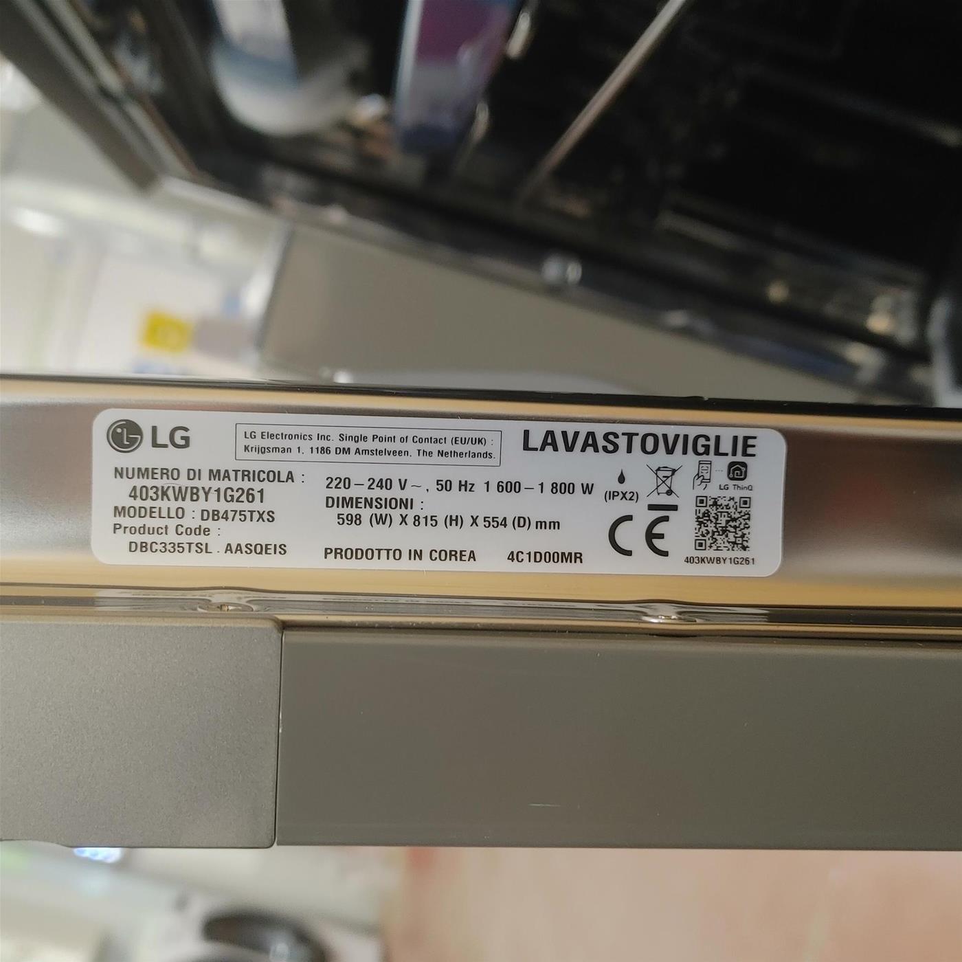 Lavastoviglie LG DB475TXS A scomparsa totale 14 coperti A